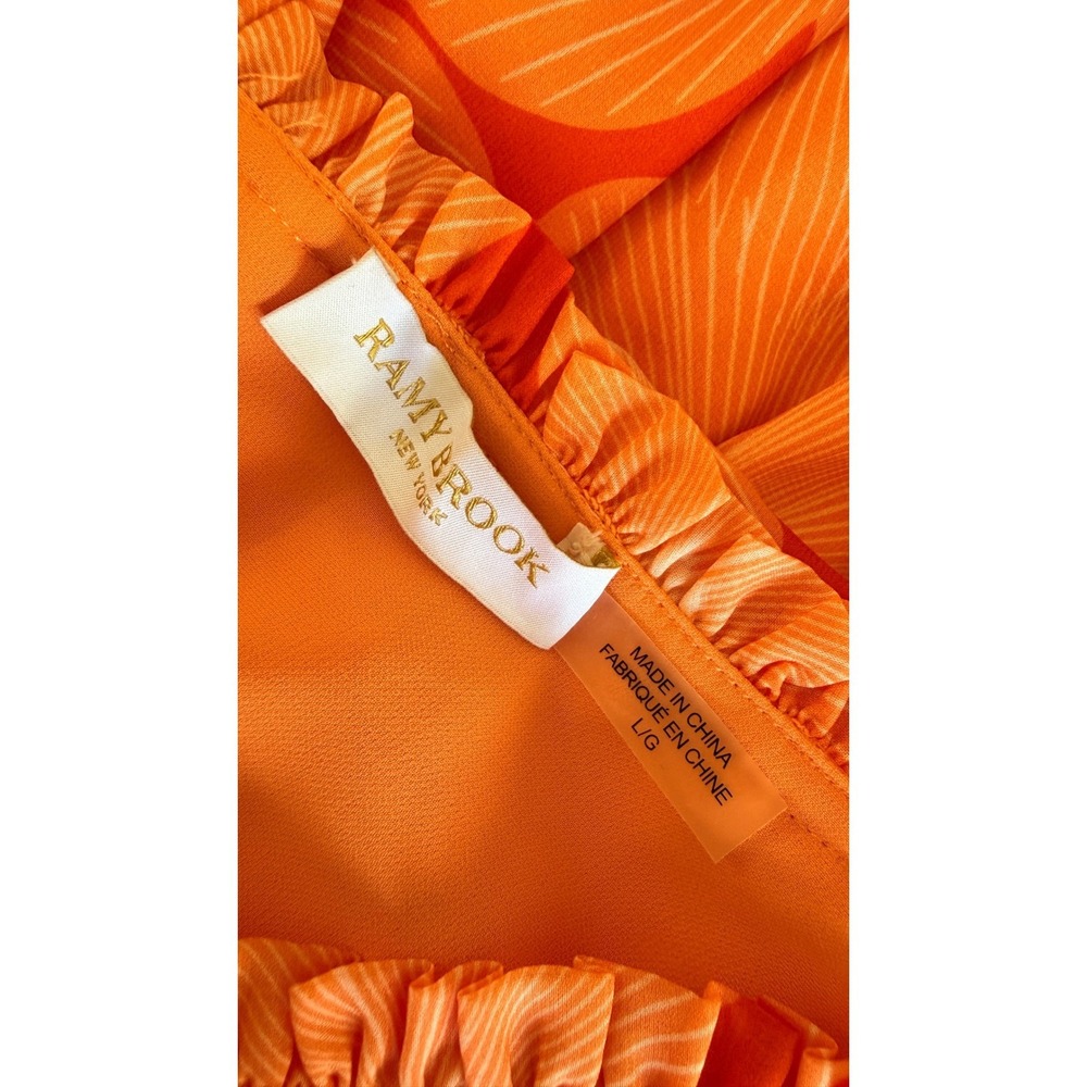 Ramy Brook Tropical Boho Orange Ruffle Smocked Mini Dress Large - Picture 2 of 15